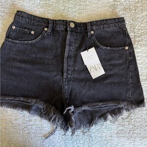 Zara Black Jean Shorts High-Waisted Distressed